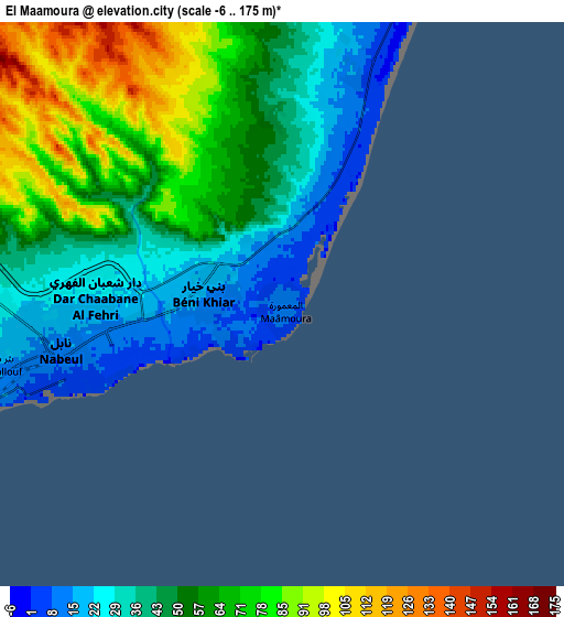 Zoom OUT 2x El Maamoura, Tunisia elevation map