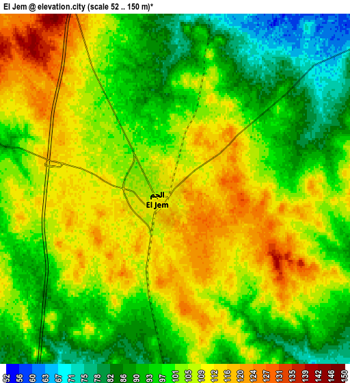 Zoom OUT 2x El Jem, Tunisia elevation map