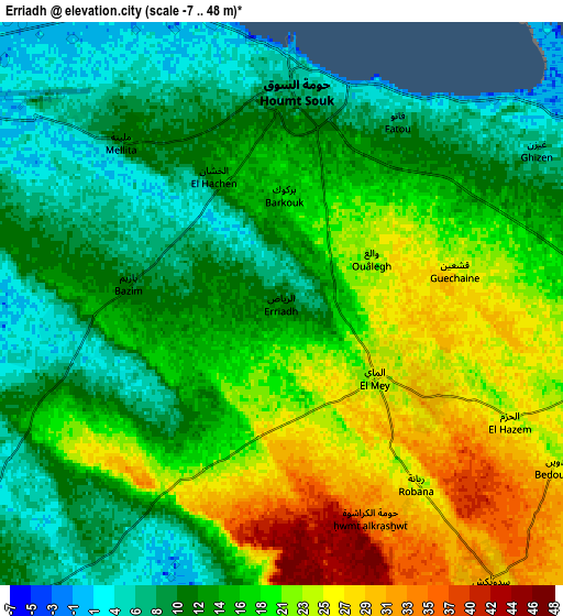 Zoom OUT 2x Erriadh, Tunisia elevation map