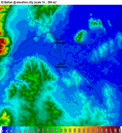 Zoom OUT 2x El Battan, Tunisia elevation map