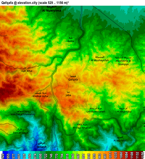 Zoom OUT 2x Qafqafā, Jordan elevation map
