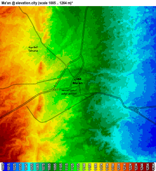 Zoom OUT 2x Ma'an, Jordan elevation map