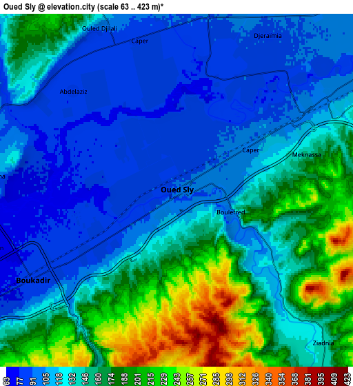 Zoom OUT 2x Oued Sly, Algeria elevation map