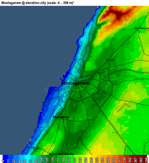 Zoom OUT 2x Mostaganem, Algeria elevation map