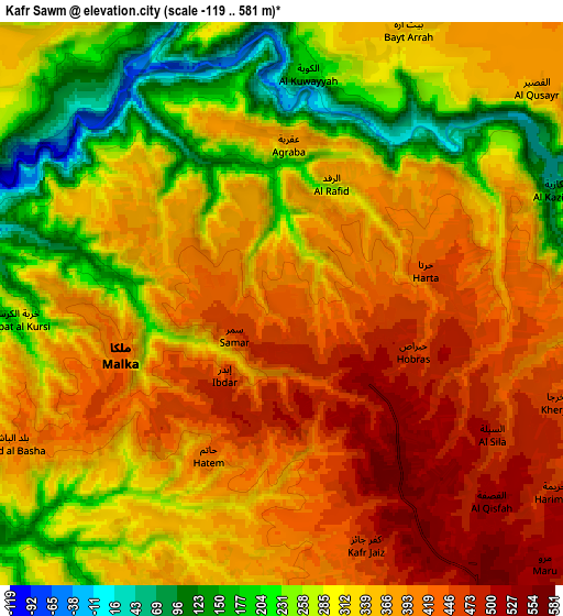 Zoom OUT 2x Kafr Sawm, Jordan elevation map