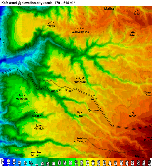 Zoom OUT 2x Kafr Asad, Jordan elevation map