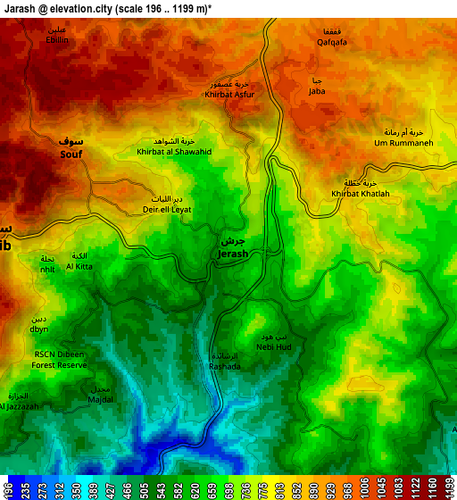Zoom OUT 2x Jarash, Jordan elevation map