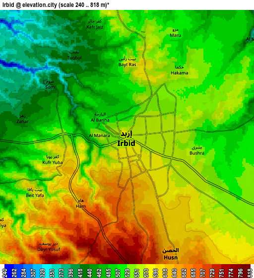 Zoom OUT 2x Irbid, Jordan elevation map