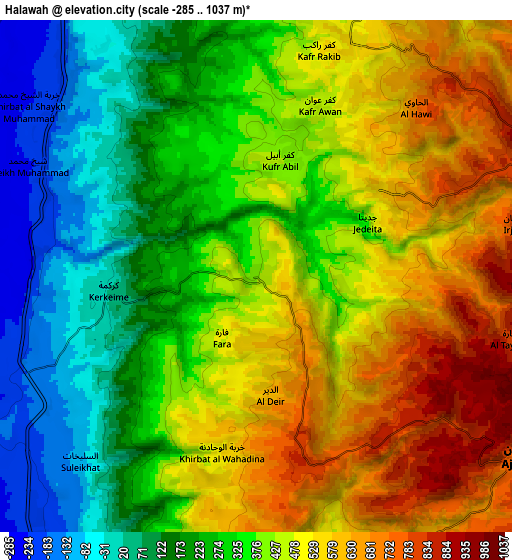 Zoom OUT 2x Ḩalāwah, Jordan elevation map