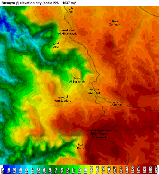 Zoom OUT 2x Buşayrā, Jordan elevation map