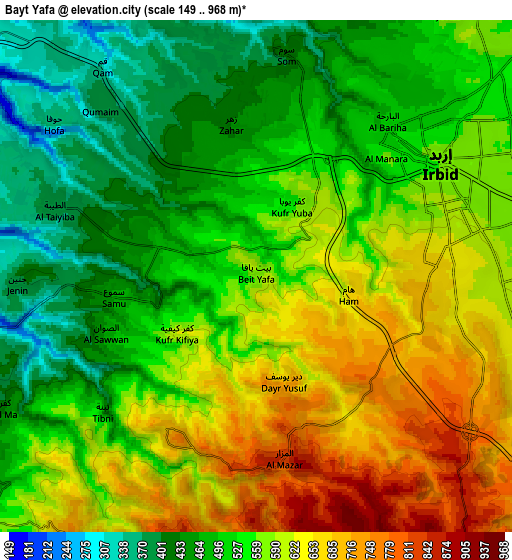 Zoom OUT 2x Bayt Yāfā, Jordan elevation map