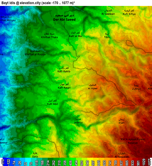 Zoom OUT 2x Bayt Īdis, Jordan elevation map
