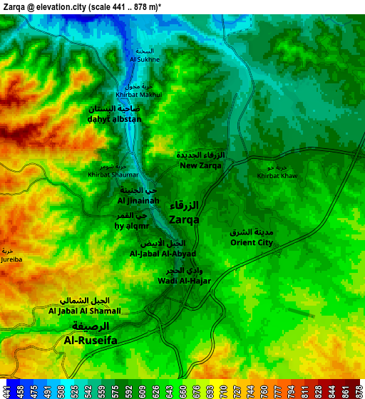 Zoom OUT 2x Zarqa, Jordan elevation map