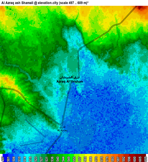 Zoom OUT 2x Al Azraq ash Shamālī, Jordan elevation map