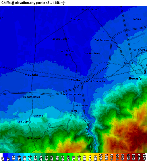 Zoom OUT 2x Chiffa, Algeria elevation map