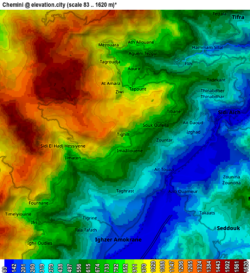 Zoom OUT 2x Chemini, Algeria elevation map