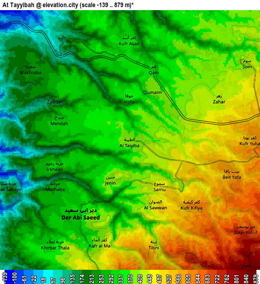 Zoom OUT 2x Aţ Ţayyibah, Jordan elevation map