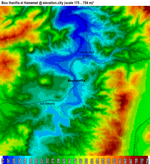 Zoom OUT 2x Bou Hanifia el Hamamat, Algeria elevation map