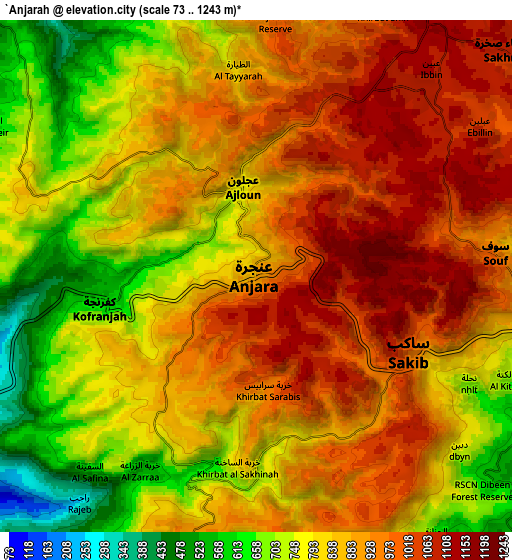 Zoom OUT 2x ‘Anjarah, Jordan elevation map