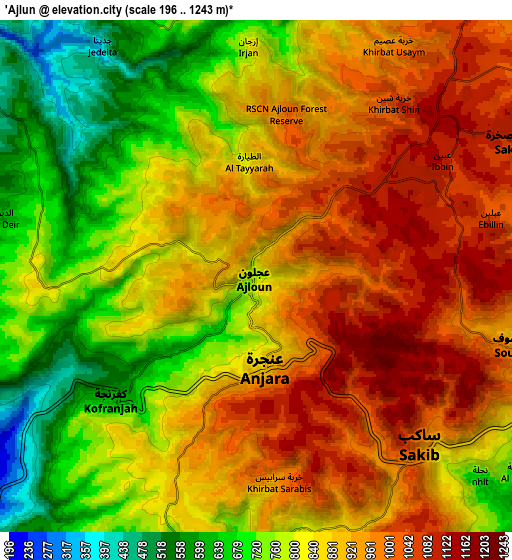Zoom OUT 2x ‘Ajlūn, Jordan elevation map