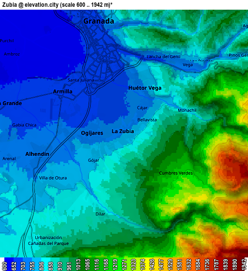 Zoom OUT 2x Zubia, Spain elevation map