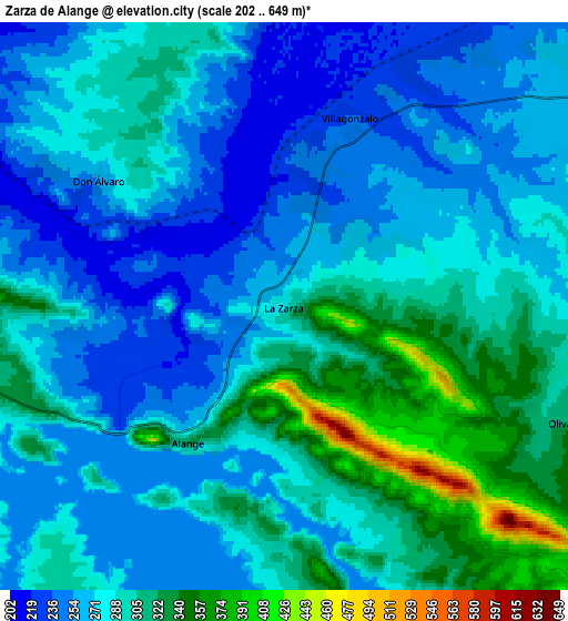 Zoom OUT 2x Zarza de Alange, Spain elevation map