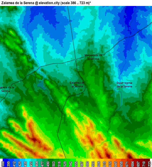 Zoom OUT 2x Zalamea de la Serena, Spain elevation map