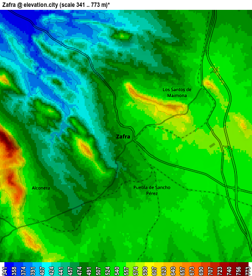 Zoom OUT 2x Zafra, Spain elevation map