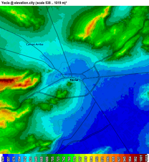 Zoom OUT 2x Yecla, Spain elevation map