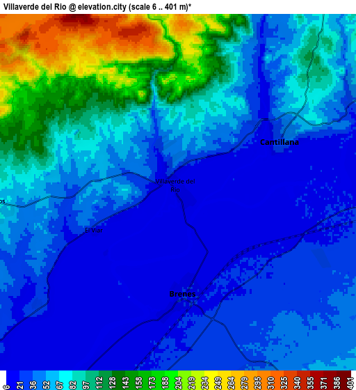 Zoom OUT 2x Villaverde del Río, Spain elevation map