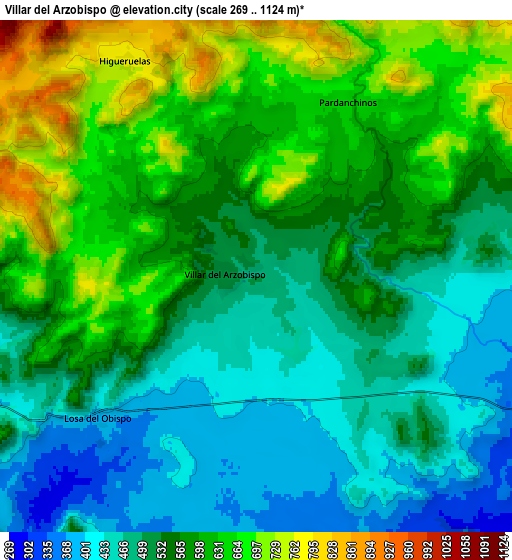 Zoom OUT 2x Villar del Arzobispo, Spain elevation map