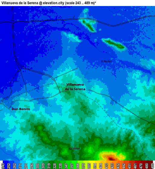 Zoom OUT 2x Villanueva de la Serena, Spain elevation map