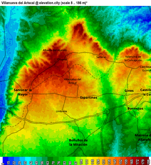 Zoom OUT 2x Villanueva del Ariscal, Spain elevation map