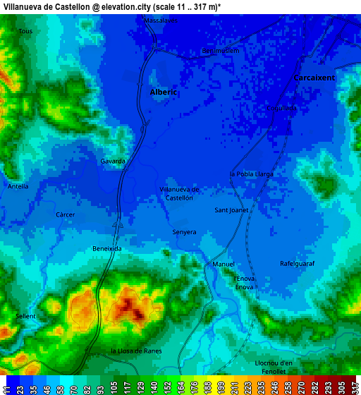 Zoom OUT 2x Villanueva de Castellón, Spain elevation map