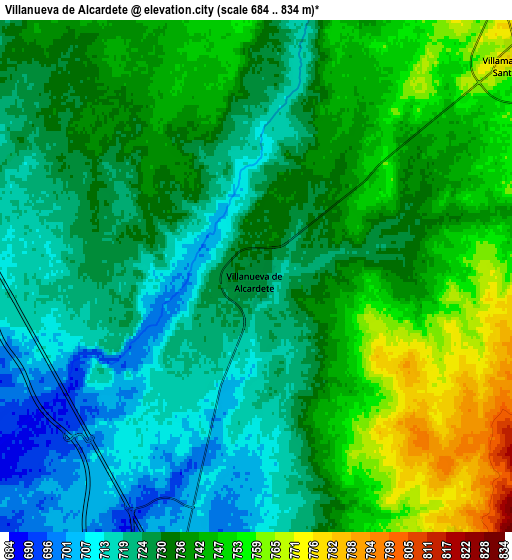 Zoom OUT 2x Villanueva de Alcardete, Spain elevation map