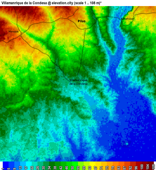 Zoom OUT 2x Villamanrique de la Condesa, Spain elevation map