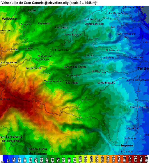 Zoom OUT 2x Valsequillo de Gran Canaria, Spain elevation map