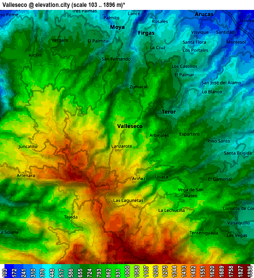 Zoom OUT 2x Valleseco, Spain elevation map