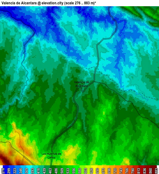 Zoom OUT 2x Valencia de Alcántara, Spain elevation map