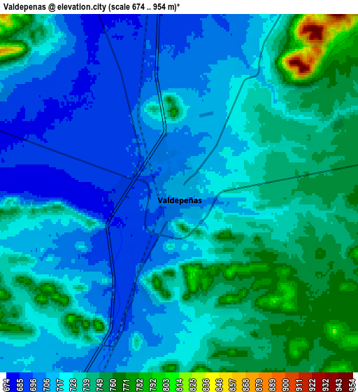 Zoom OUT 2x Valdepeñas, Spain elevation map