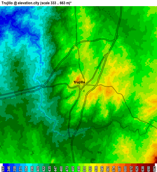 Zoom OUT 2x Trujillo, Spain elevation map