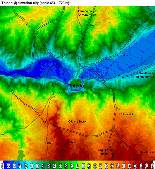 Zoom OUT 2x Toledo, Spain elevation map