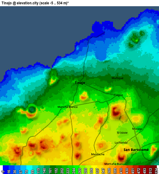 Zoom OUT 2x Tinajo, Spain elevation map