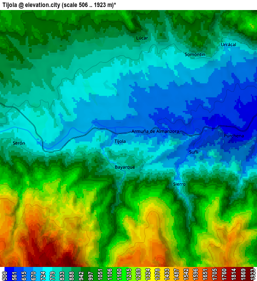 Zoom OUT 2x Tíjola, Spain elevation map