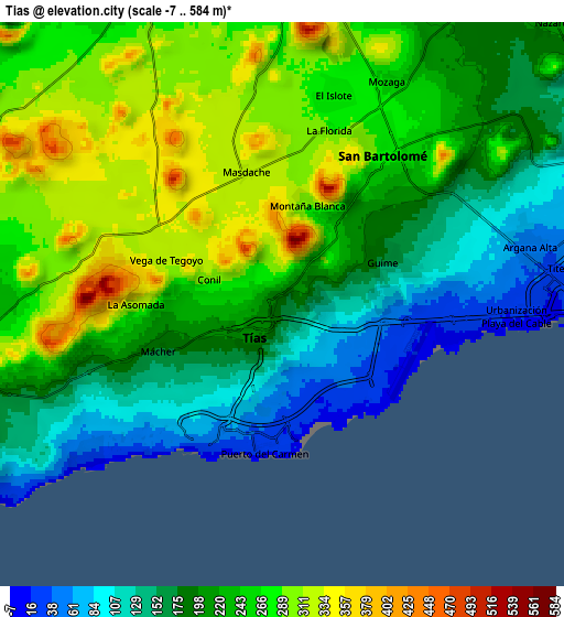 Zoom OUT 2x Tías, Spain elevation map