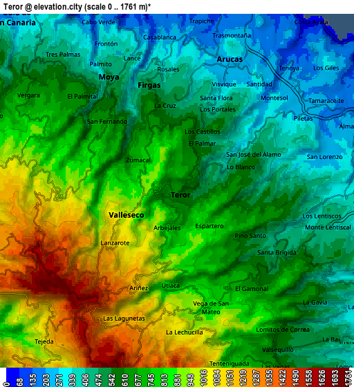 Zoom OUT 2x Teror, Spain elevation map