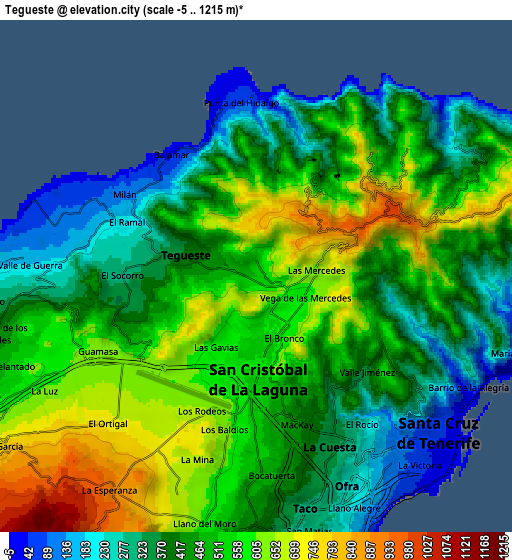 Zoom OUT 2x Tegueste, Spain elevation map