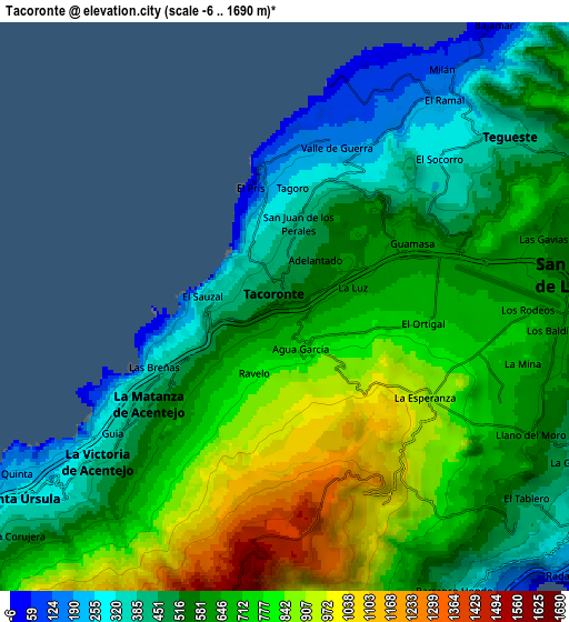 Zoom OUT 2x Tacoronte, Spain elevation map