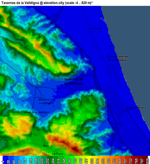 Zoom OUT 2x Tavernes de la Valldigna, Spain elevation map