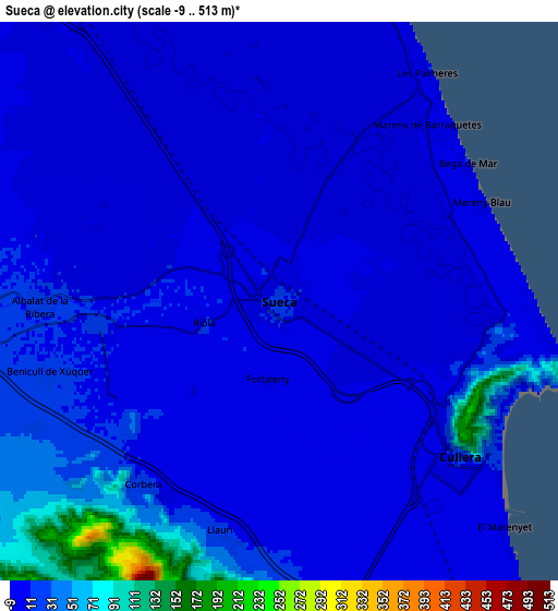 Zoom OUT 2x Sueca, Spain elevation map